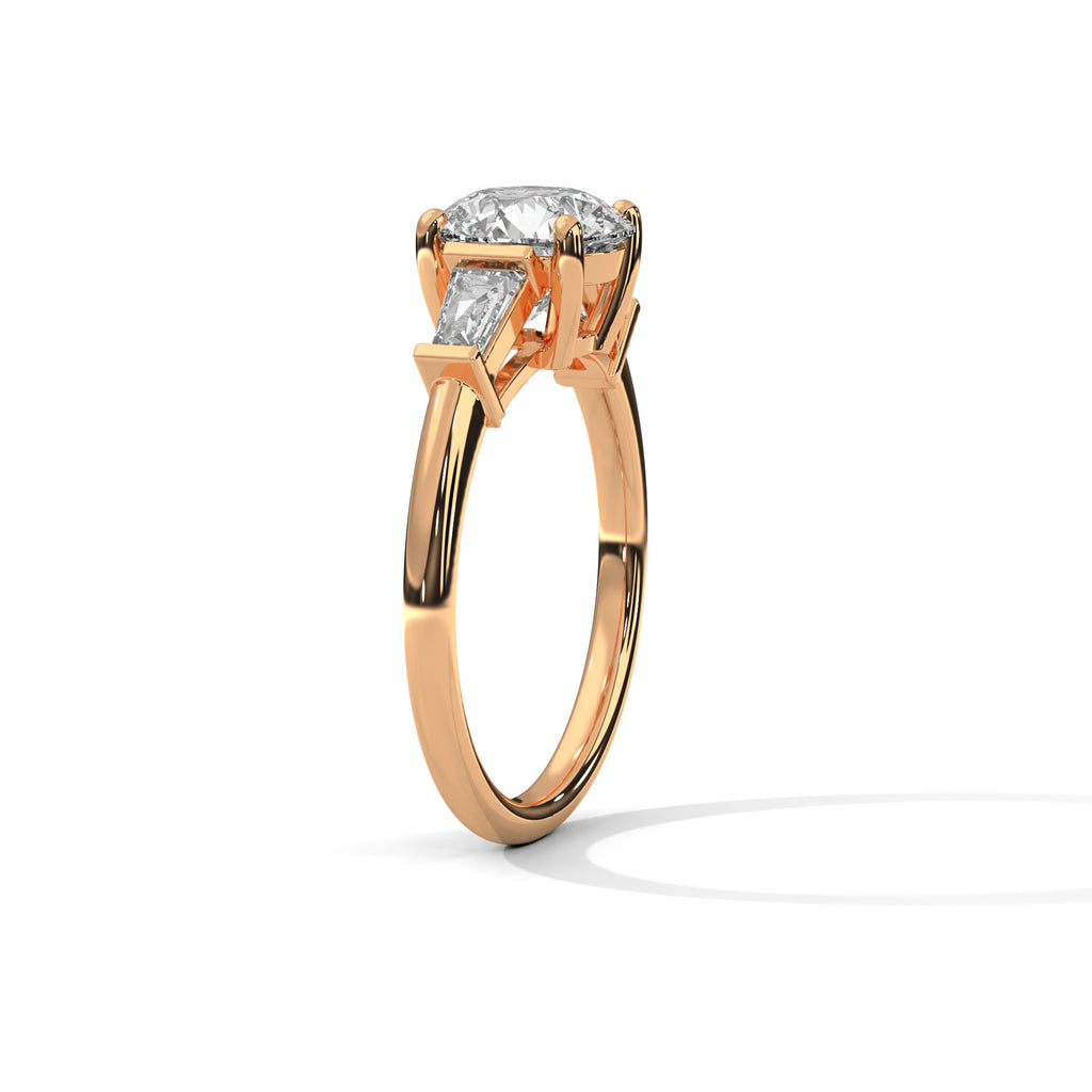 2.00 ct Round Center with Baguette Side Stones Ring 2ct Rose Gold