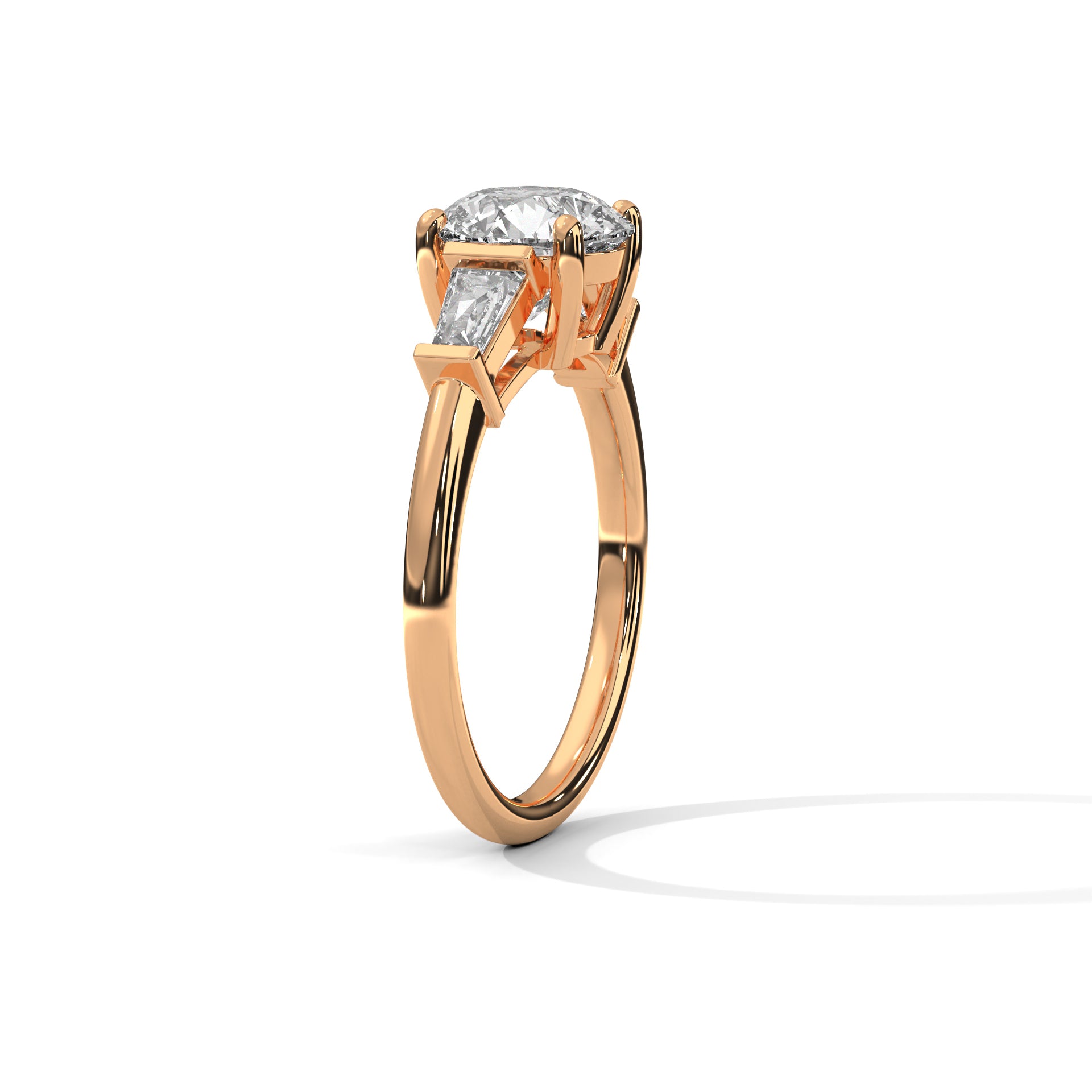 2.00 ct Round Center with Baguette Side Stones Ring 2ct Rose Gold