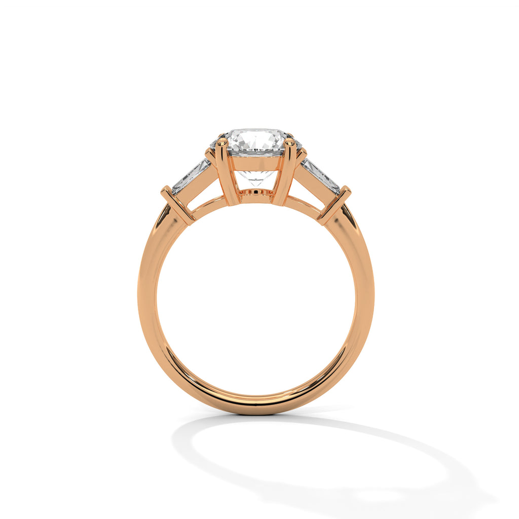2.00 ct Round Center with Baguette Side Stones Ring 2ct Rose Gold