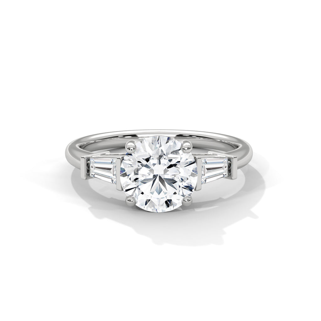 2.00 ct Round Center with Baguette Side Stones Ring 2ct White Gold