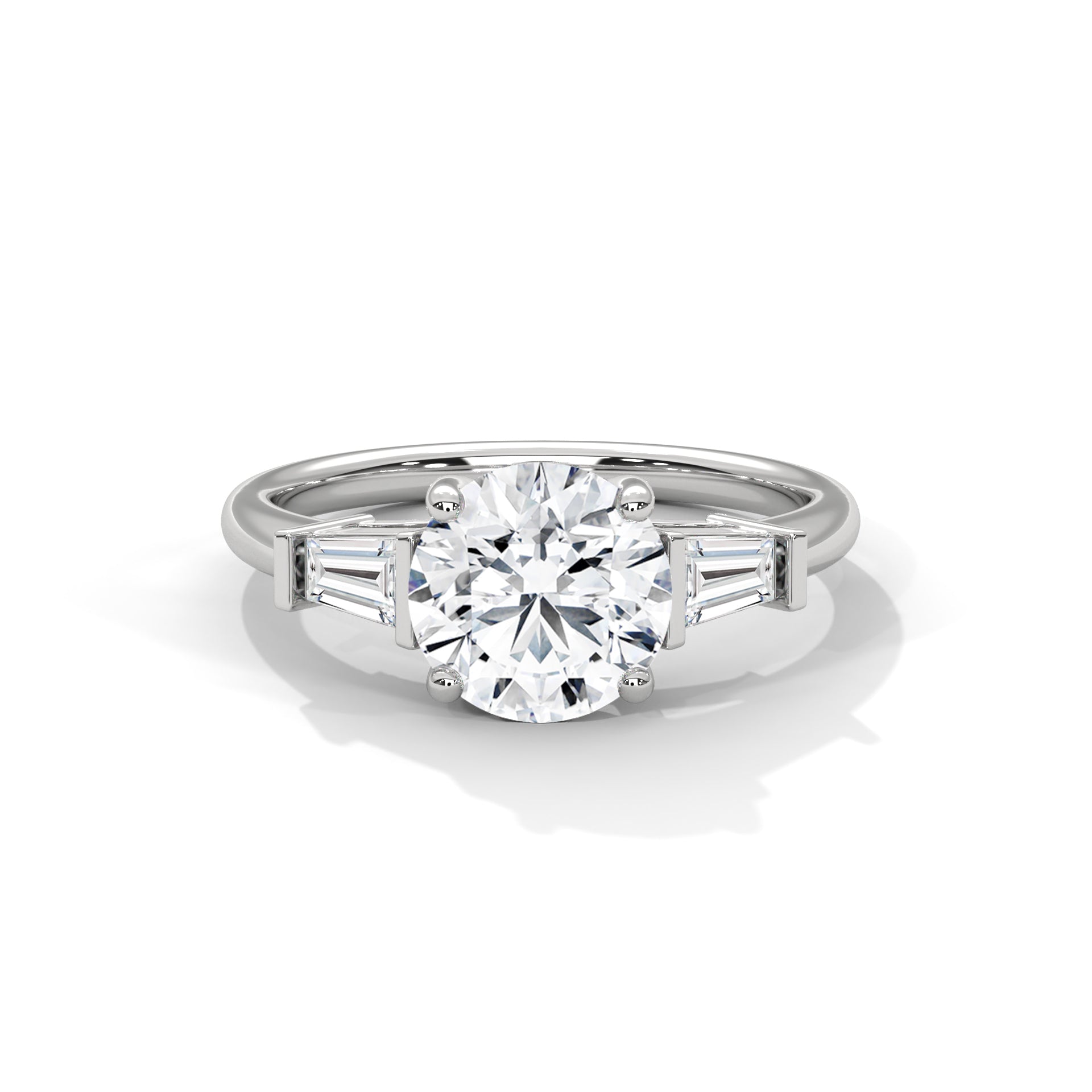 2.00 ct Round Center with Baguette Side Stones Ring 2ct White Gold