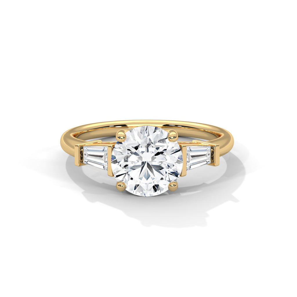 2.00 ct Round Center with Baguette Side Stones Ring 2ct Yellow Gold