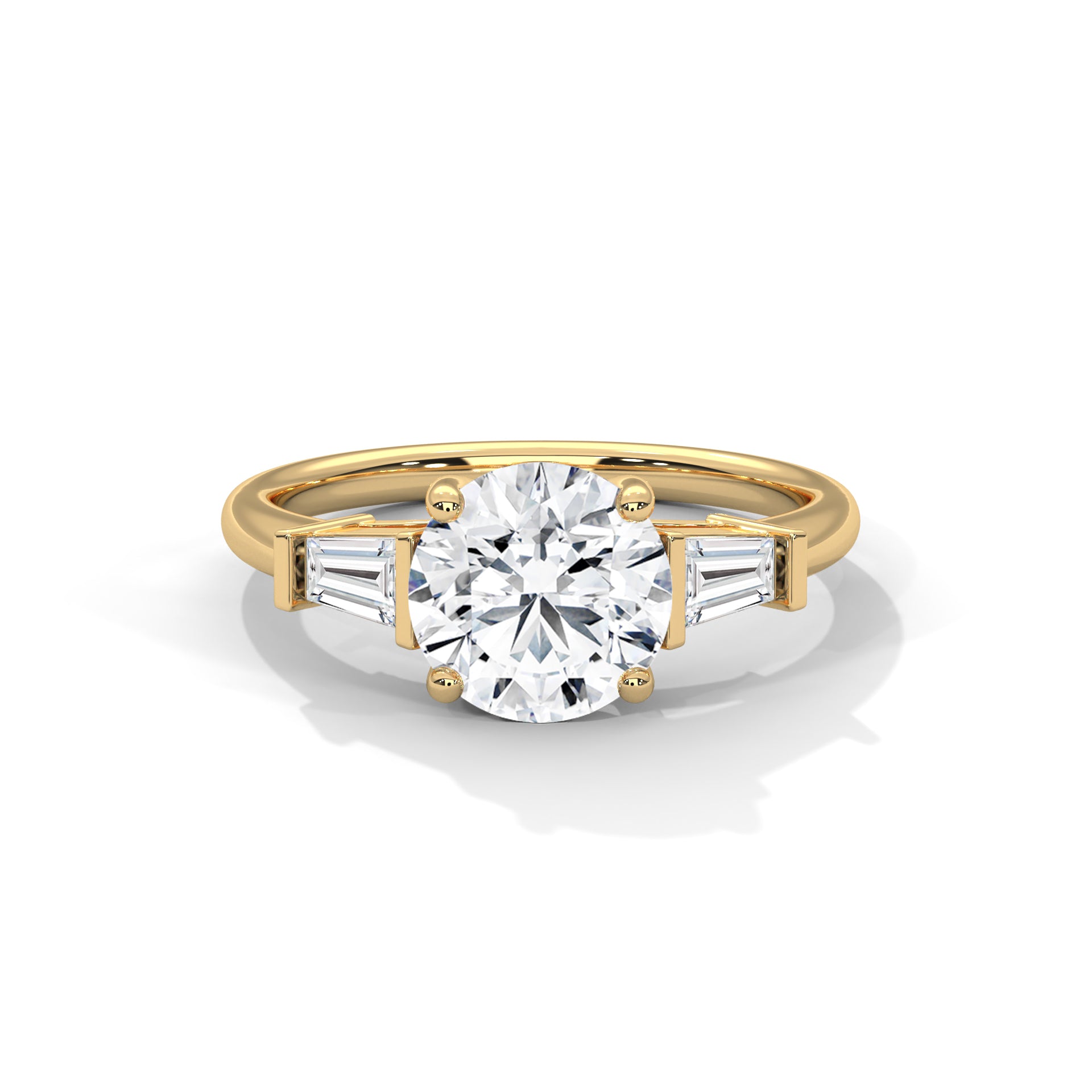 2.00 ct Round Center with Baguette Side Stones Ring 2ct Yellow Gold