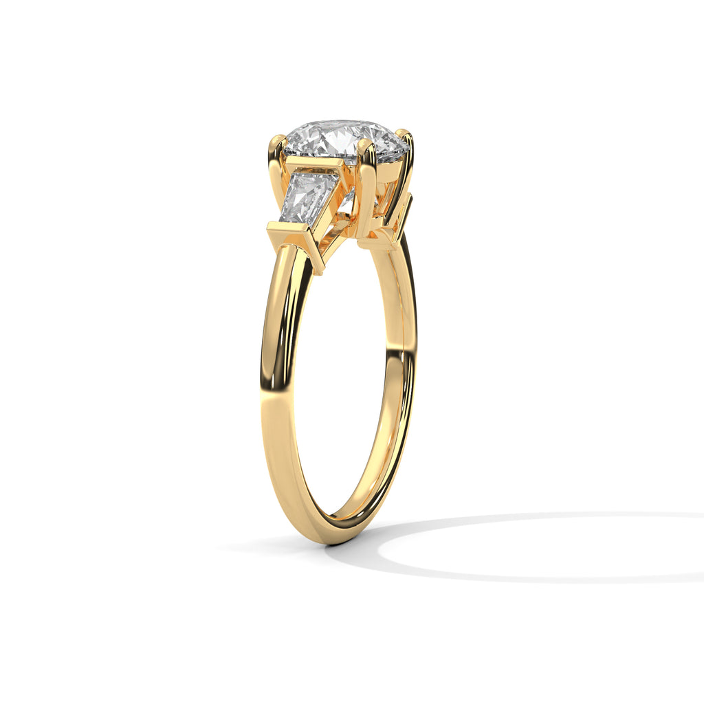 2.00 ct Round Center with Baguette Side Stones Ring 2ct Yellow Gold
