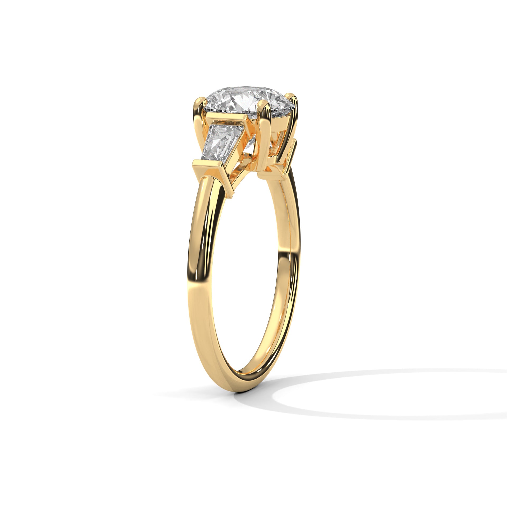2.00 ct Round Center with Baguette Side Stones Ring 2ct Yellow Gold
