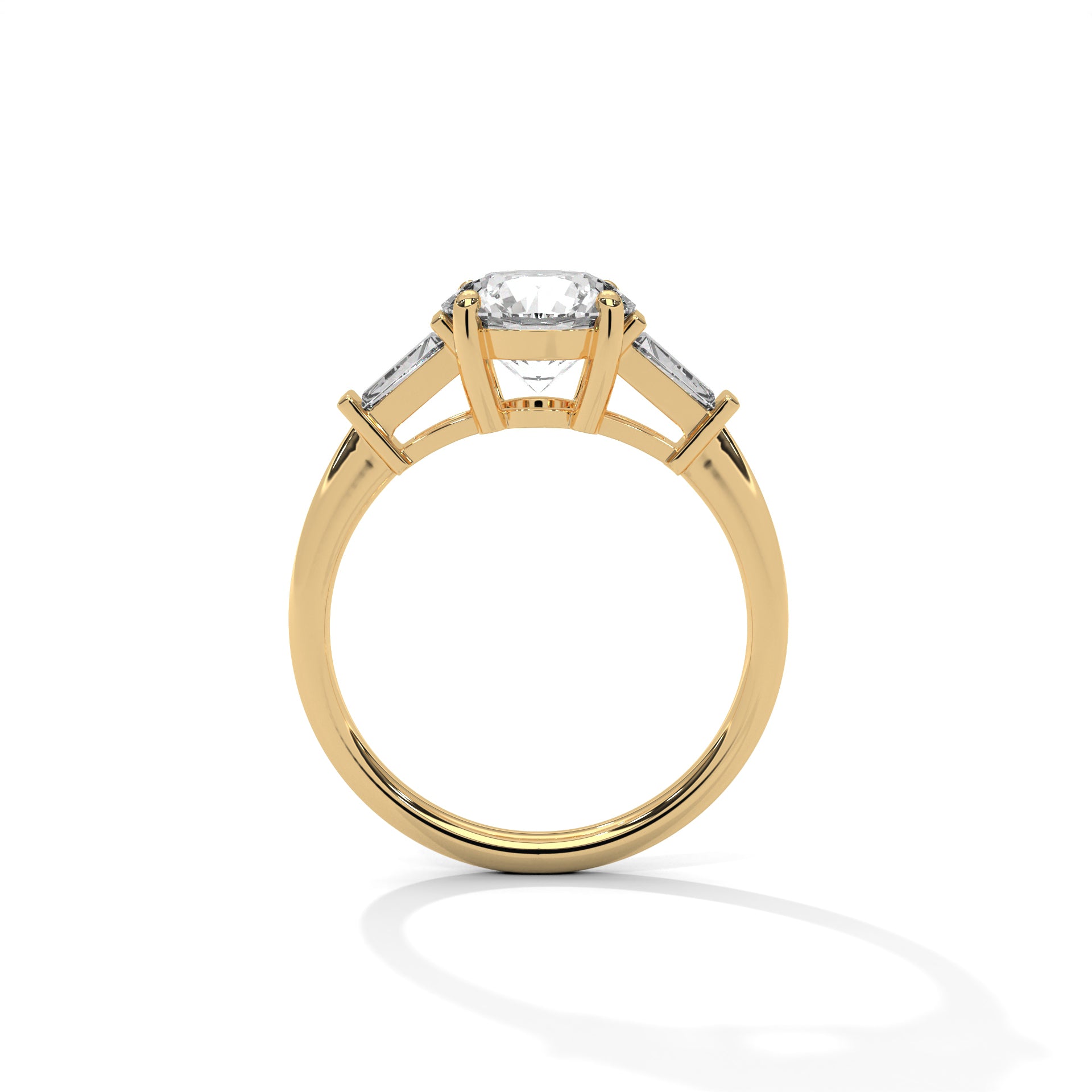 2.00 ct Round Center with Baguette Side Stones Ring 2ct Yellow Gold