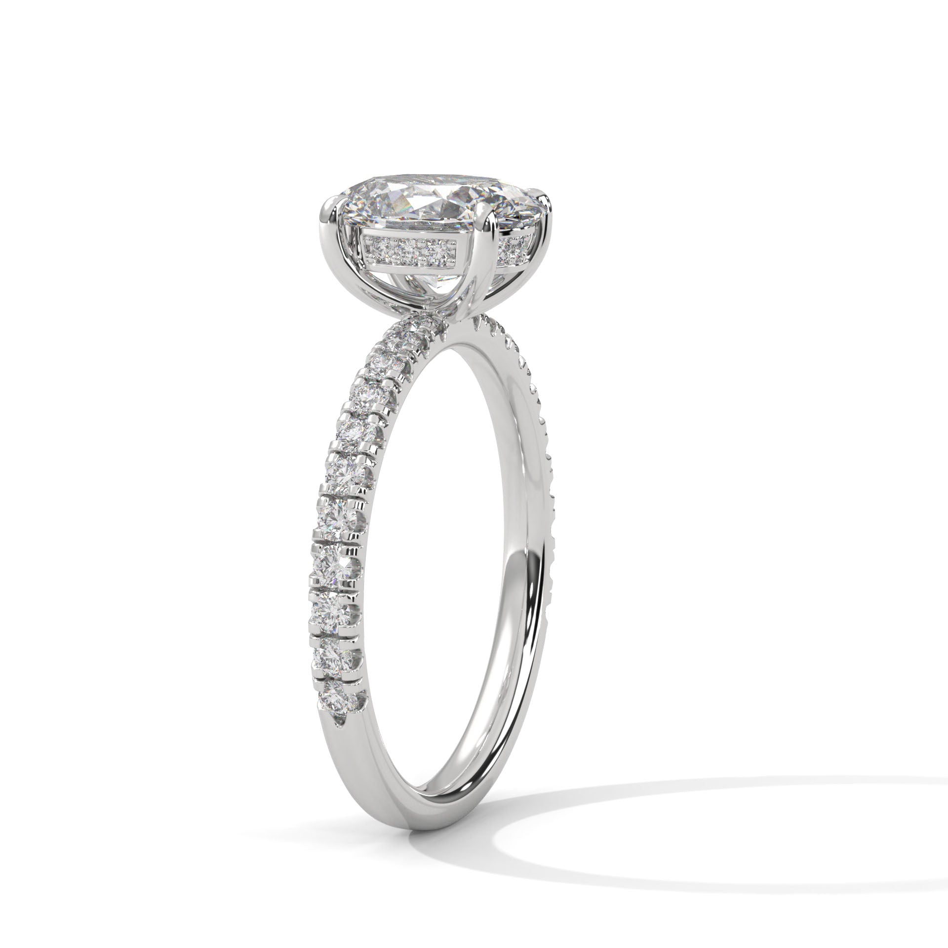 2.00 ct Oval Cut Accent Band Engagement Ring 2ct White Gold